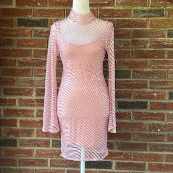 Patbo Hand Beaded Rhinestone Netted Mini Dress Size 4 NWT - Picture 4 of 6